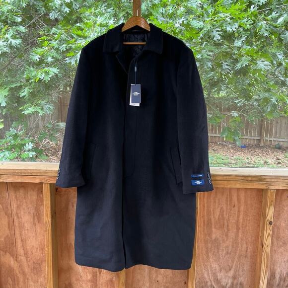 Hart Schaffner Marx Men's Wool/Cashmere Black Overcoat Size 48L. NEW - Picture 1 of 13